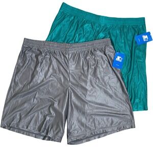 Vintage Starter Mesh Athletic Shorts 2XL Teal Gray 2 Bundle Dazzle Shiny Y2K